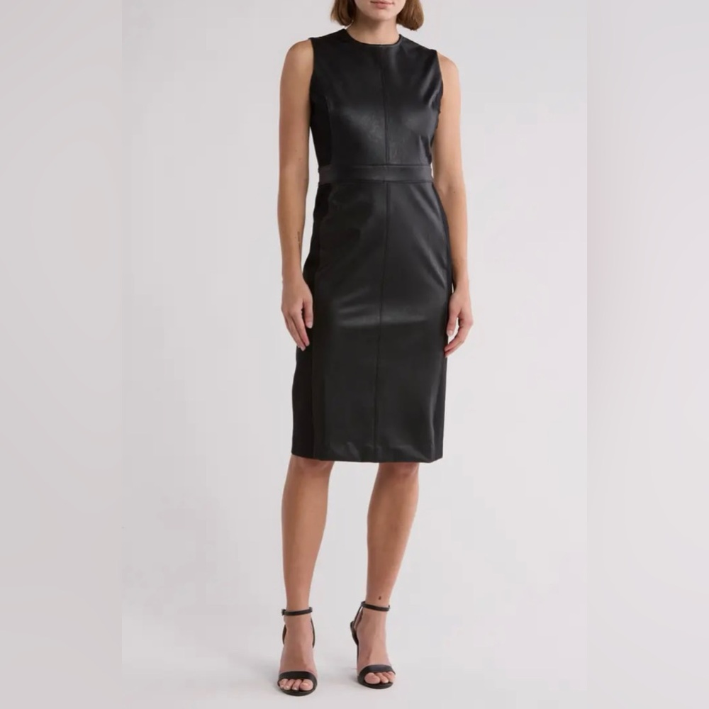 Spanx Il Combo Faux Leather‎ Ponte Sheath Dress Luxe Black 20393R Large NWT